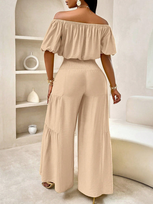 🌴 Summer Beach Vacation Bow Shoulderless Top & Wide-Leg Pants Set