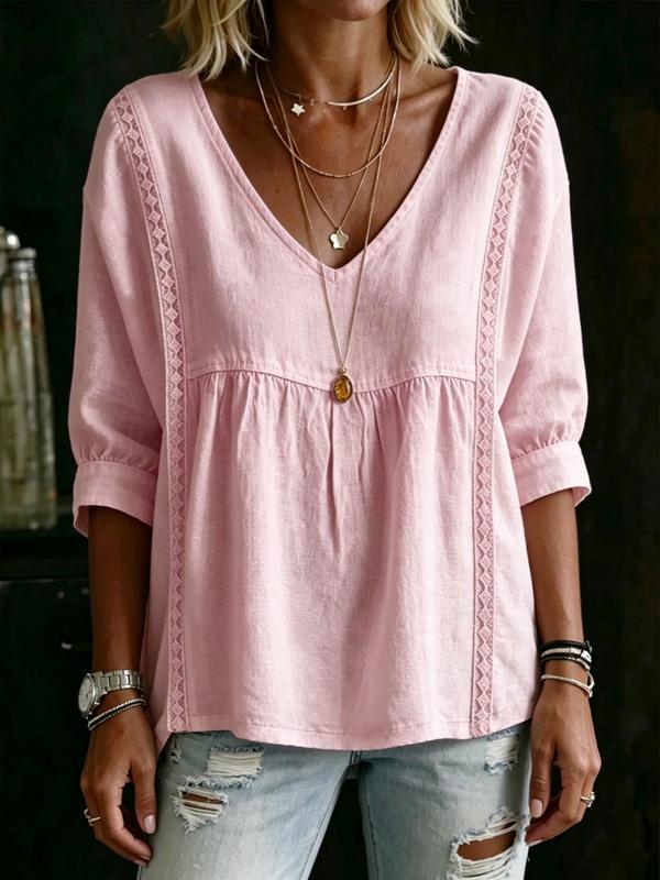 Cotton Linen V-Neck Loose Slimming Top