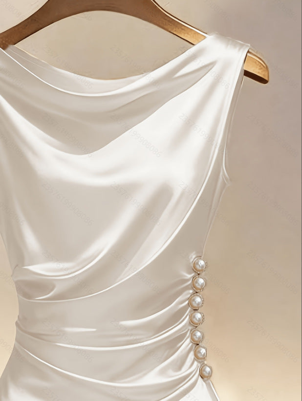 👗 Summer Knit Satin Halter Midi Dress
