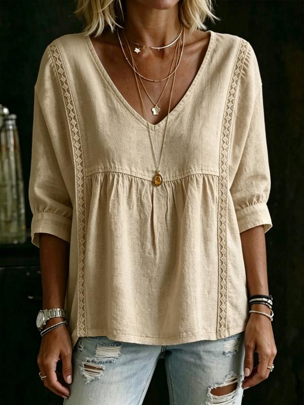 Cotton Linen V-Neck Loose Slimming Top