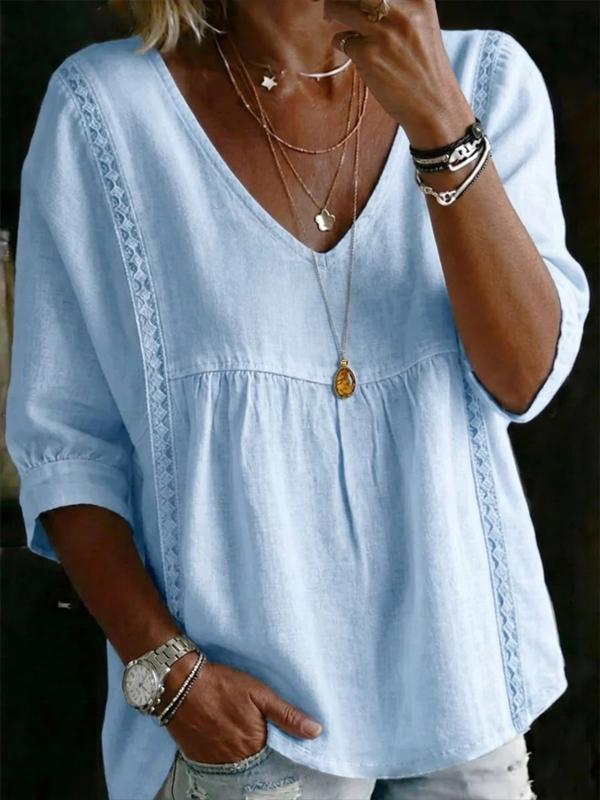 Cotton Linen V-Neck Loose Slimming Top