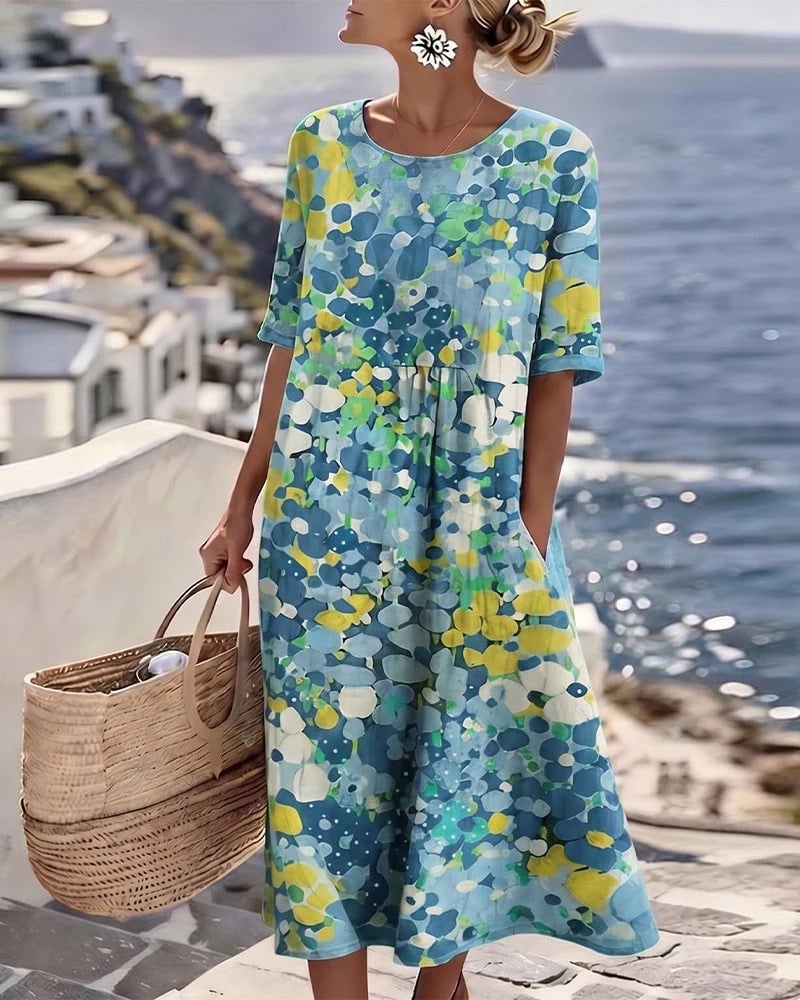 🌸Colour Bloom Watercolor Milk Silk Dress