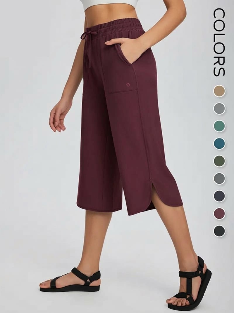 👖 Women's Wide Leg Yoga Capris – High Waisted with Pockets, Quick Dry, Lightweight, UPF 50+ Sun Protection