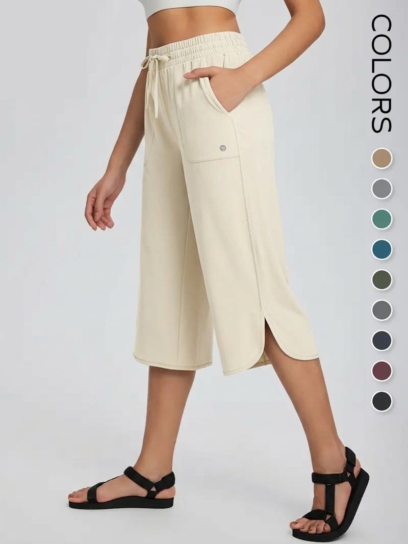 👖 Women's Wide Leg Yoga Capris – High Waisted with Pockets, Quick Dry, Lightweight, UPF 50+ Sun Protection