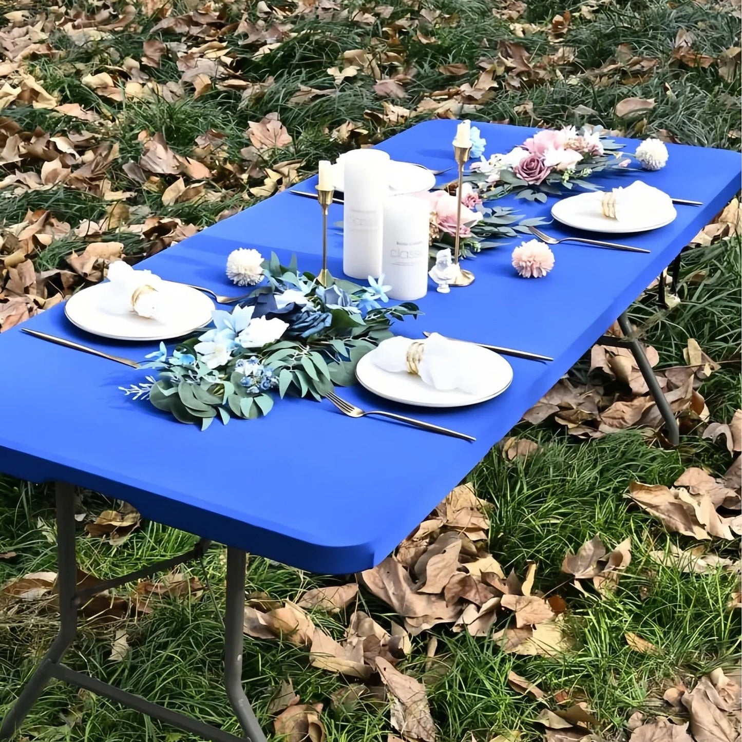 🔥Reusable Stretchy Fabric Table Cover with Elastic Edge💦Spill-Proof & Wind-Resistant! 🌬️