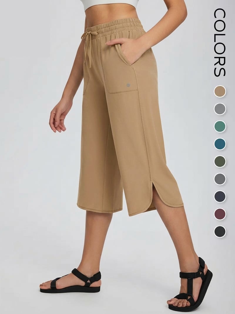 👖 Women's Wide Leg Yoga Capris – High Waisted with Pockets, Quick Dry, Lightweight, UPF 50+ Sun Protection