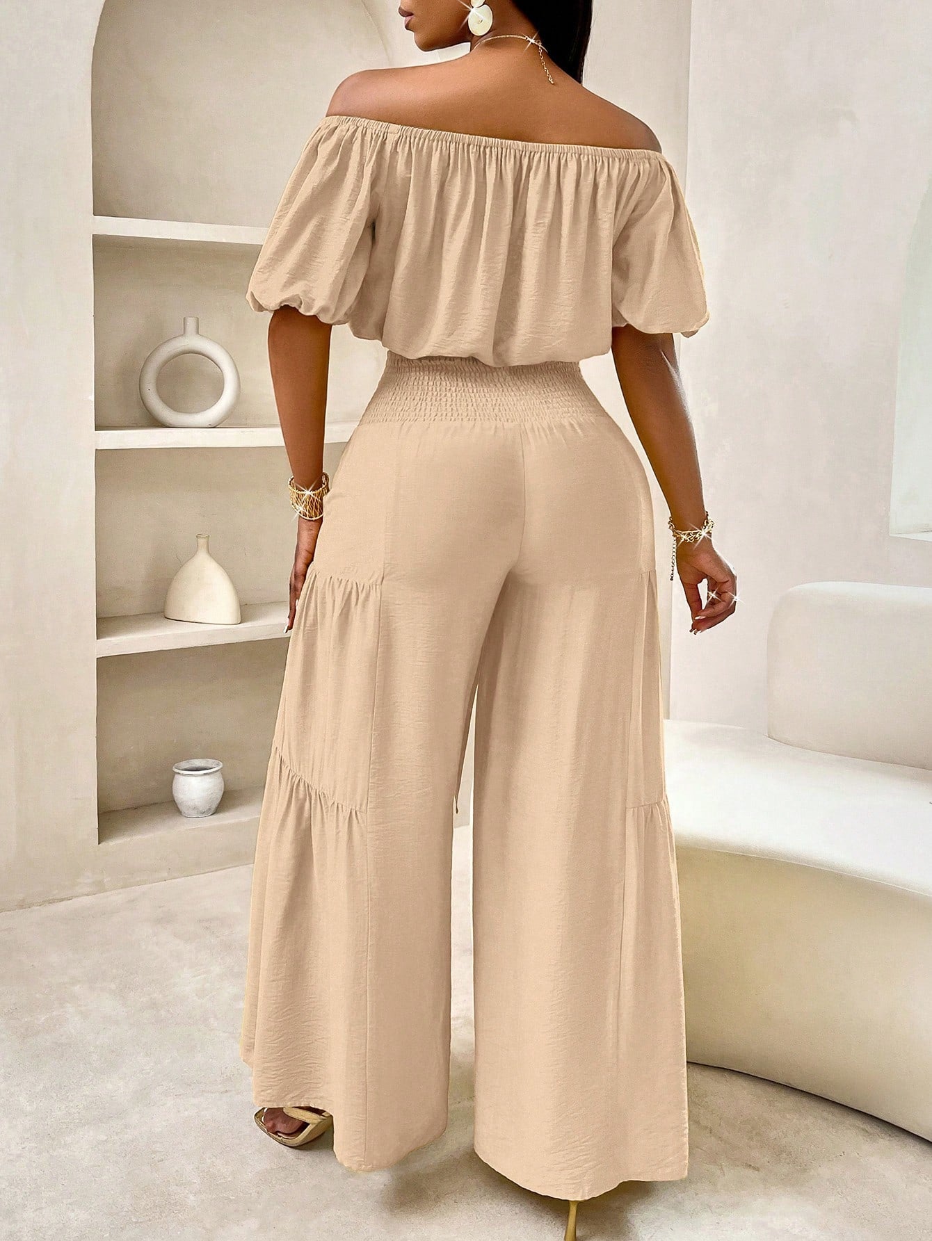 🌴 Summer Beach Vacation Bow Shoulderless Top & Wide-Leg Pants Set
