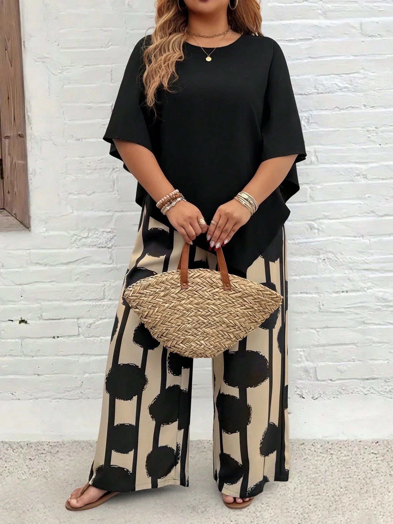 💃 Plus Size Vacation Casual Shirt & Print Pants Set