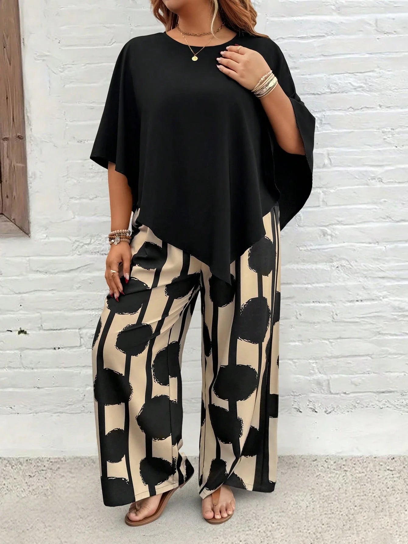 💃 Plus Size Vacation Casual Shirt & Print Pants Set