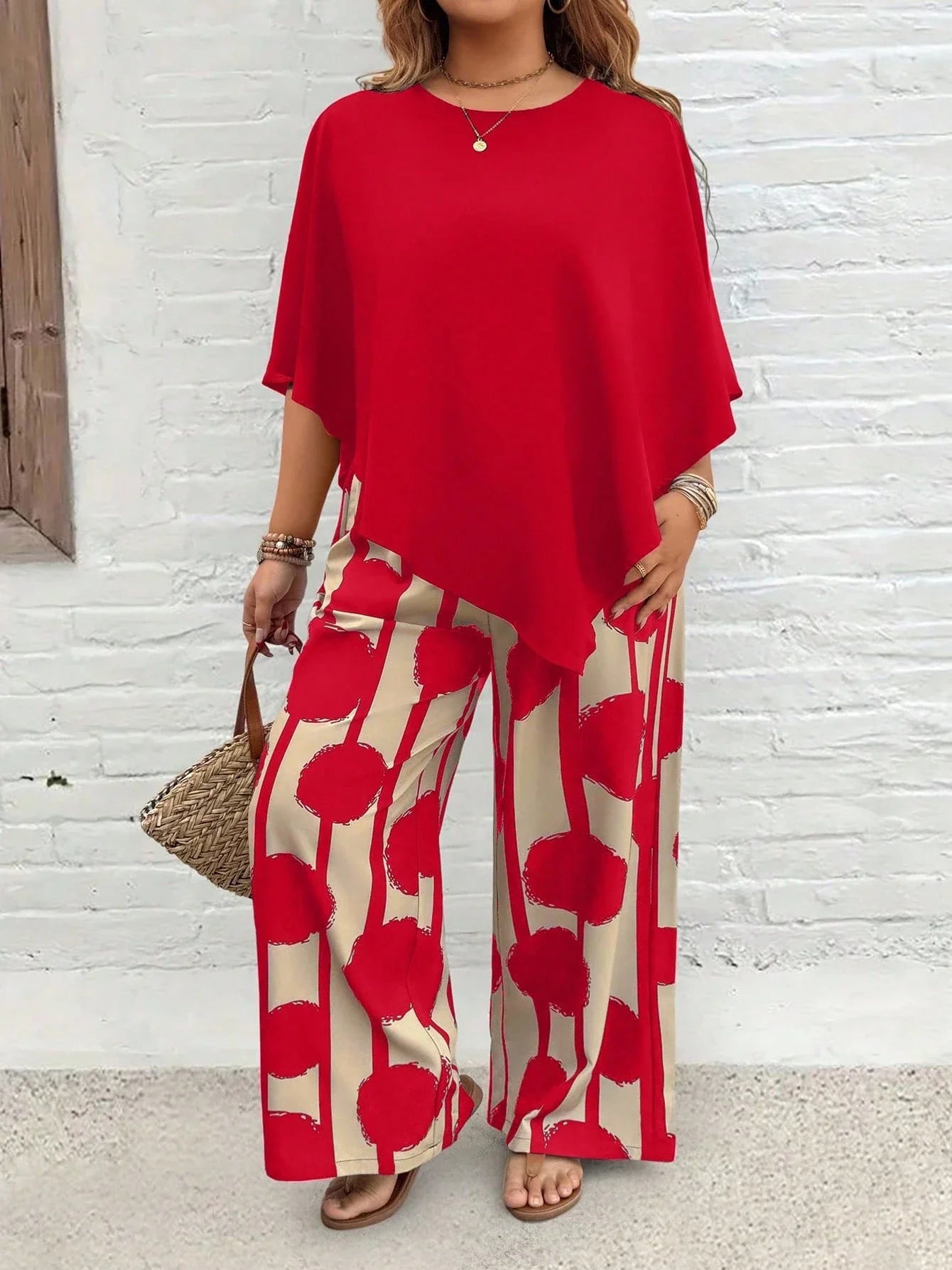 💃 Plus Size Vacation Casual Shirt & Print Pants Set