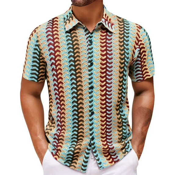 🔥Men’s Color-Block Crochet Knit Shirt