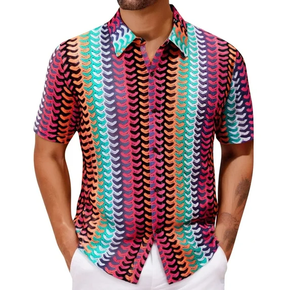 🔥Men’s Color-Block Crochet Knit Shirt