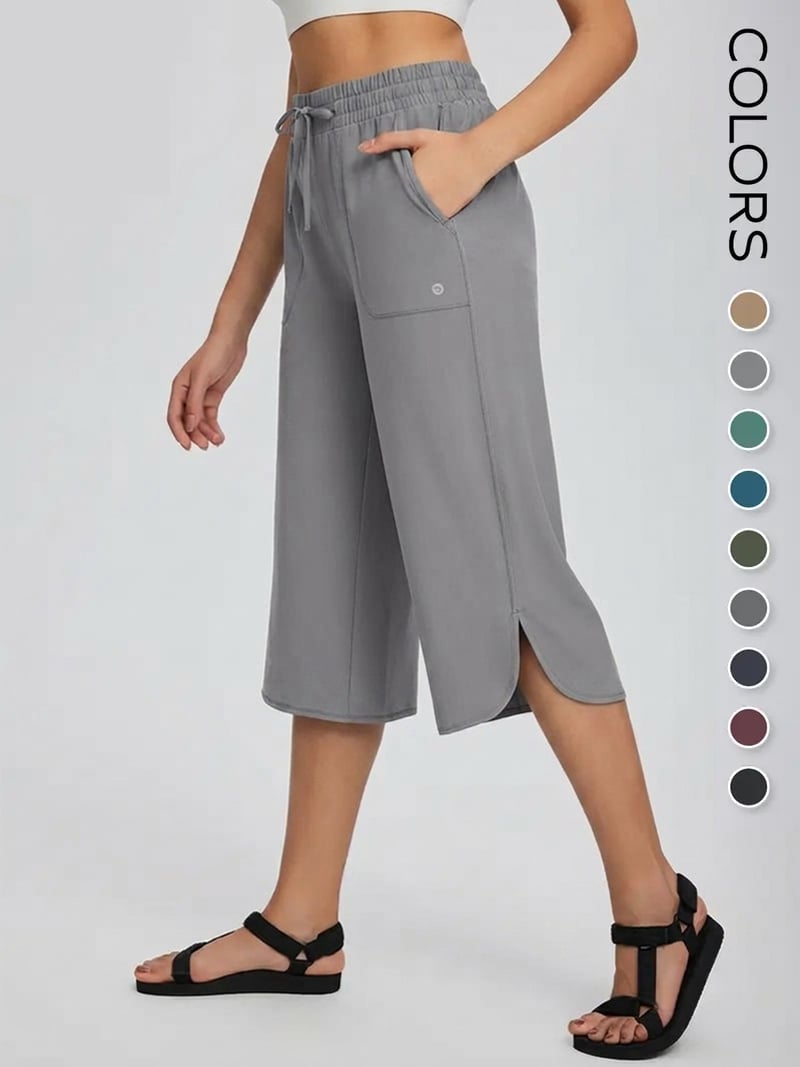 👖 Women's Wide Leg Yoga Capris – High Waisted with Pockets, Quick Dry, Lightweight, UPF 50+ Sun Protection
