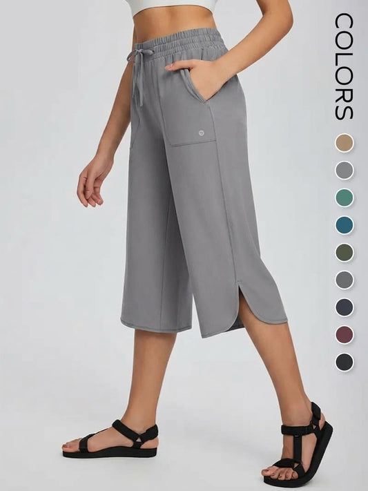 👖 Women's Wide Leg Yoga Capris – High Waisted with Pockets, Quick Dry, Lightweight, UPF 50+ Sun Protection