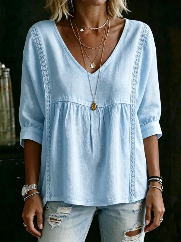 Cotton Linen V-Neck Loose Slimming Top