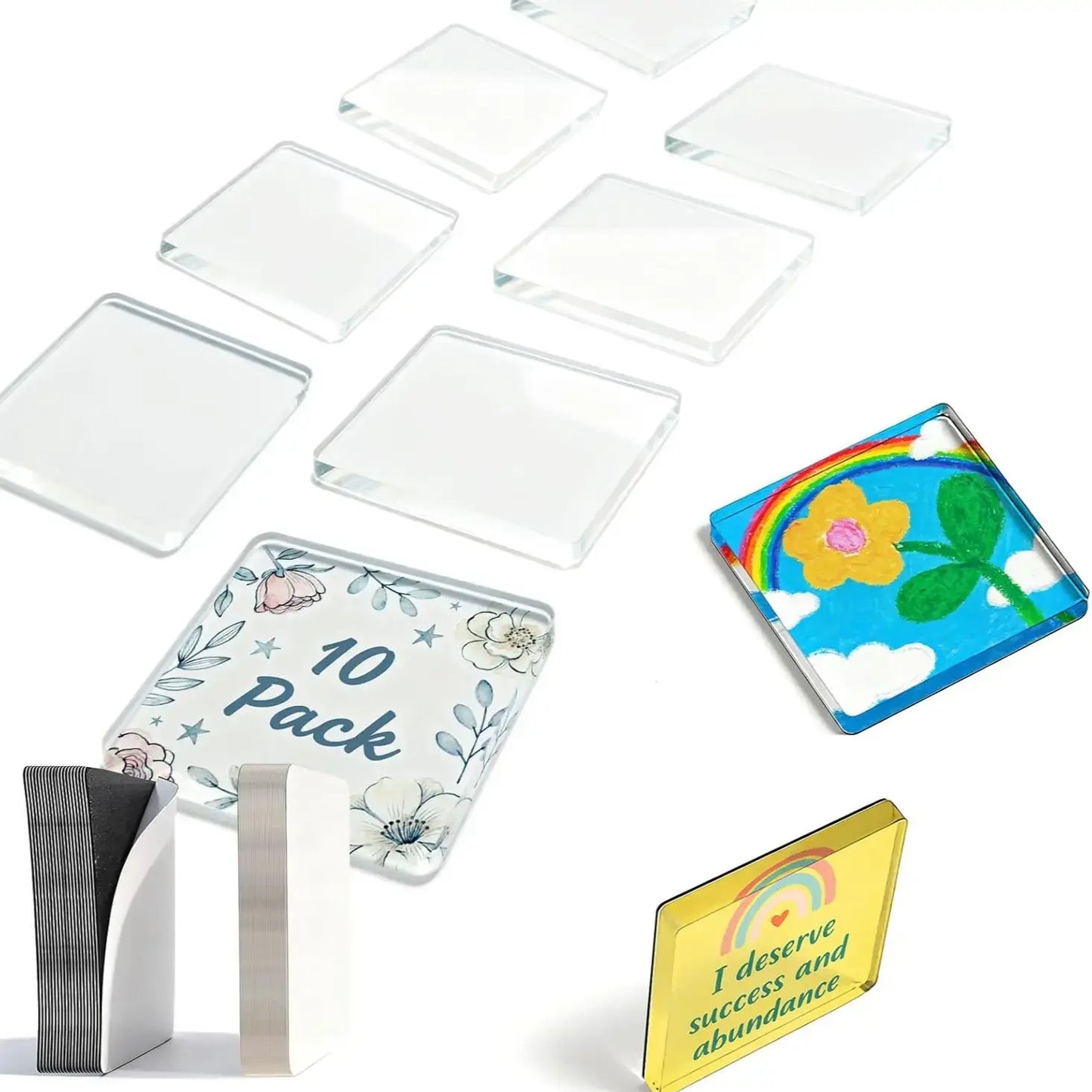 🖼️ 10-Pack DIY Clear Acrylic Fridge Magnets (2"x2")