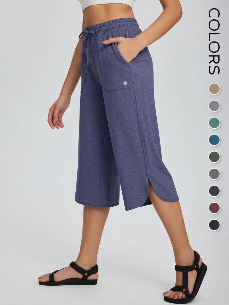 👖 Women's Wide Leg Yoga Capris – High Waisted with Pockets, Quick Dry, Lightweight, UPF 50+ Sun Protection