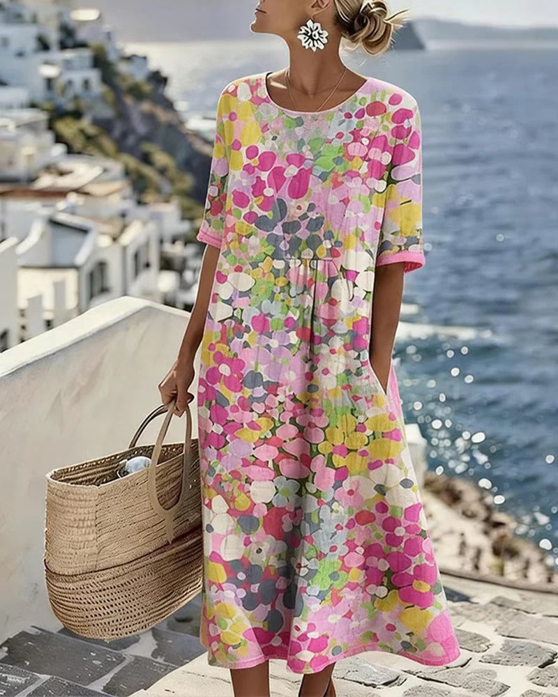 🌸Colour Bloom Watercolor Milk Silk Dress
