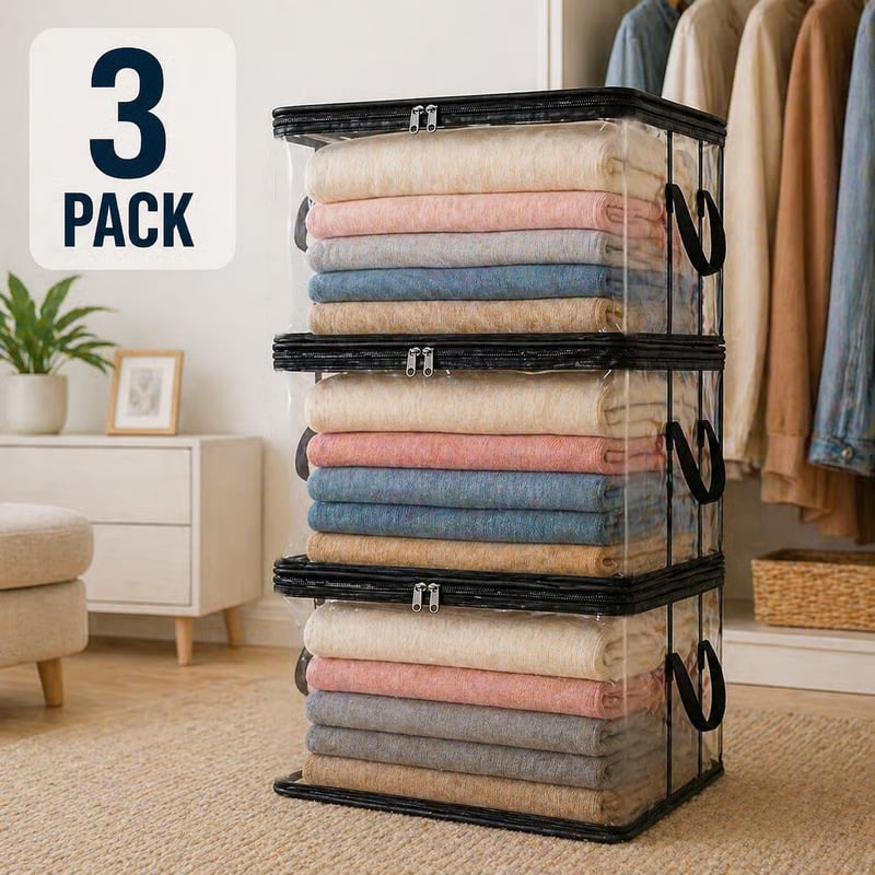 🏡 Clutter-Free Living: Heavy-Duty Transparent Storage Bins for Wardrobe, Closet & Toy Organization 🧸
