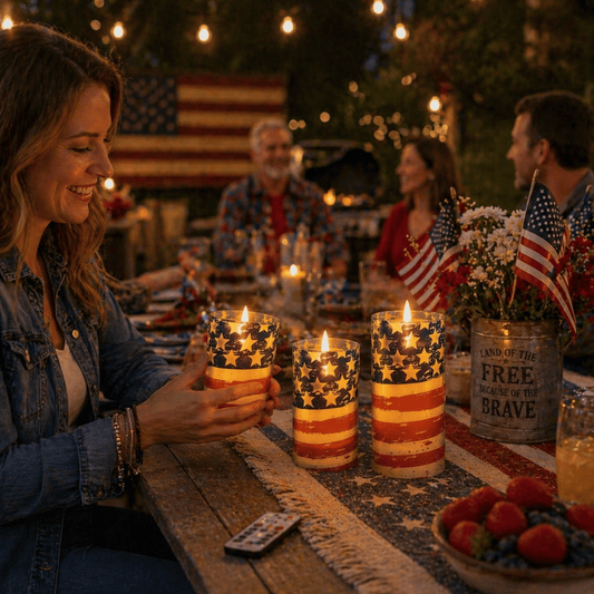 Patriotic LED Flameless Candles 3 Pack with Remote Timer 4th of July