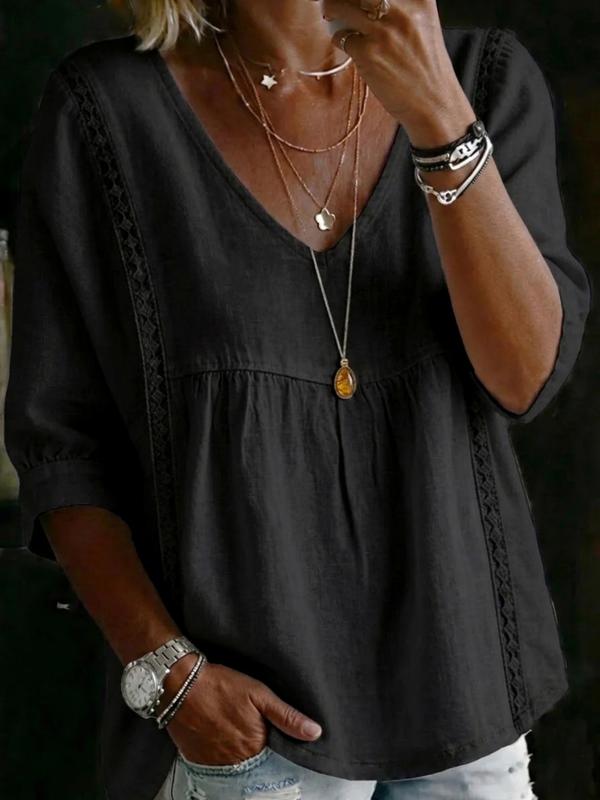 Cotton Linen V-Neck Loose Slimming Top