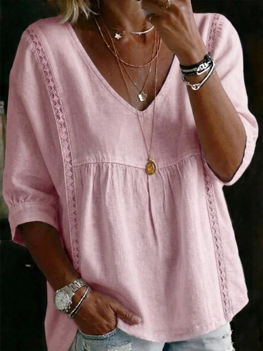 Cotton Linen V-Neck Loose Slimming Top