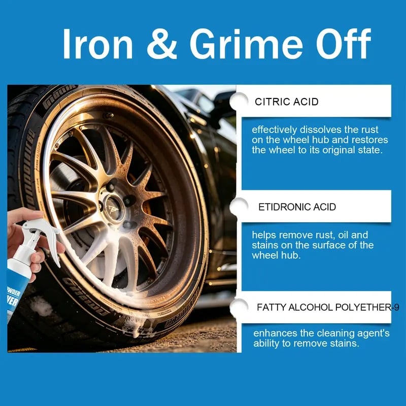 🔥Automotive Rust Remover Spray 100ML – Fast-Acting Iron & Rust Cleaner for Wheels, Rims, Metal Surfaces