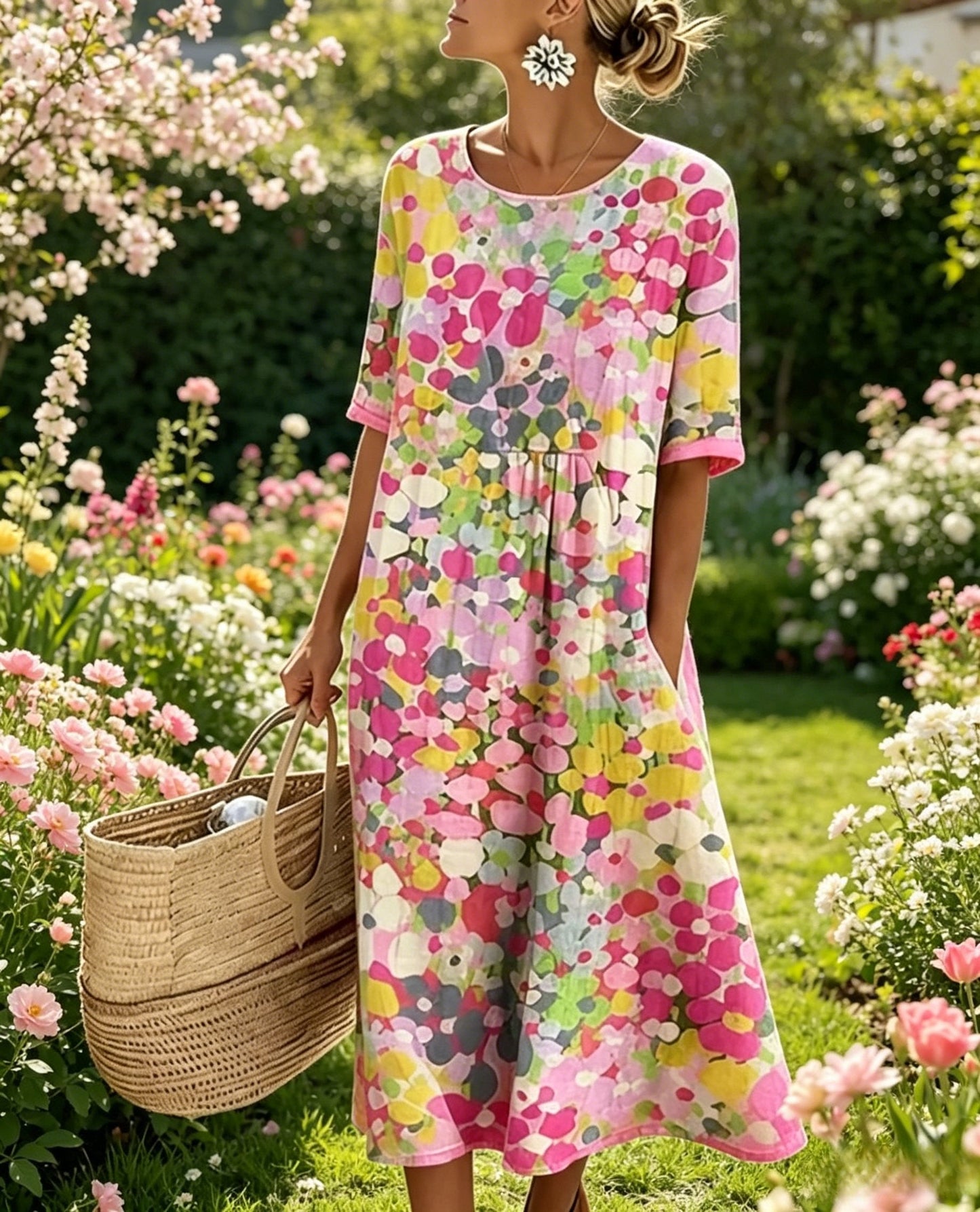 🌸Colour Bloom Watercolor Milk Silk Dress