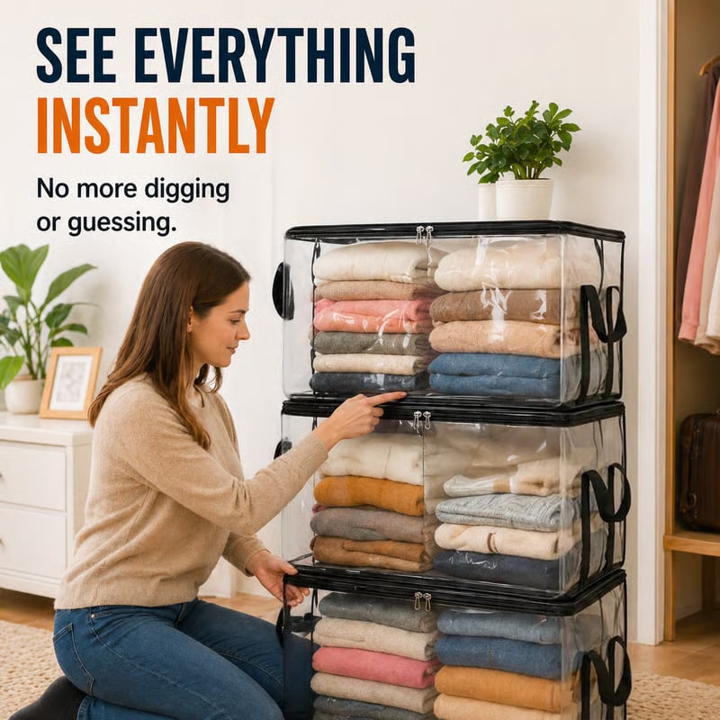 🏡 Clutter-Free Living: Heavy-Duty Transparent Storage Bins for Wardrobe, Closet & Toy Organization 🧸