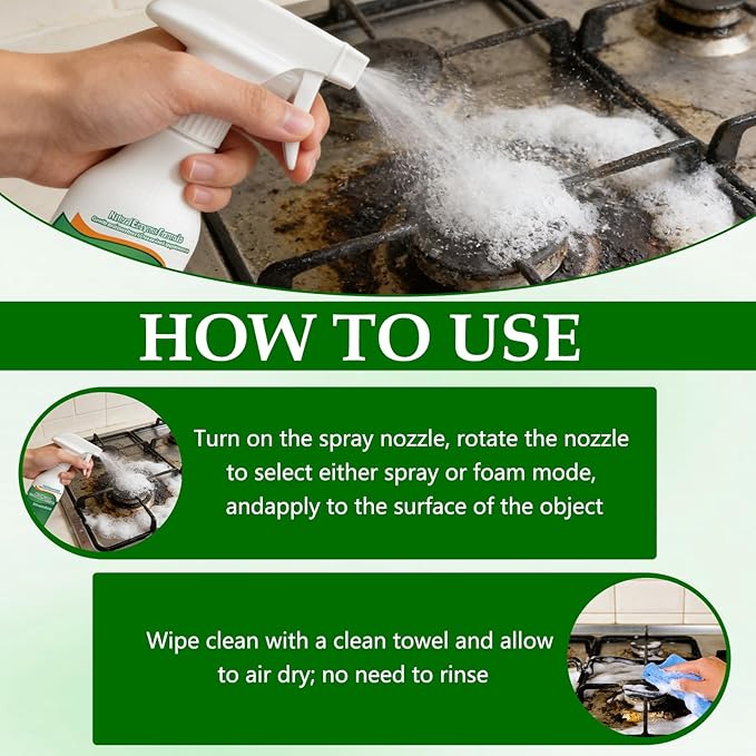 Professional Multi-Purpose Kitchen Degreaser Spray — Fast-Acting Enzymatic Formula ✨