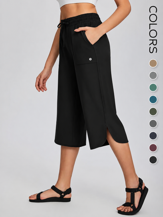 👖 Women's Wide Leg Yoga Capris – High Waisted with Pockets, Quick Dry, Lightweight, UPF 50+ Sun Protection
