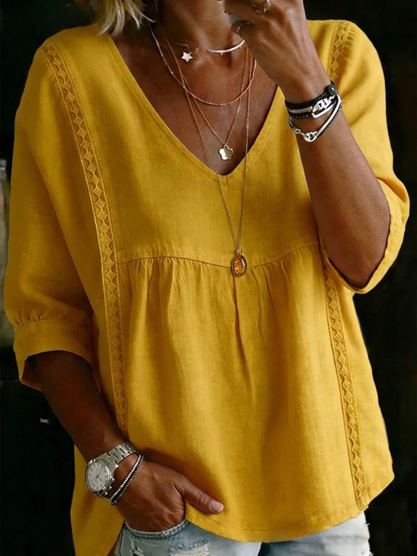 Cotton Linen V-Neck Loose Slimming Top