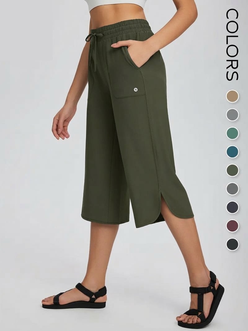 👖 Women's Wide Leg Yoga Capris – High Waisted with Pockets, Quick Dry, Lightweight, UPF 50+ Sun Protection