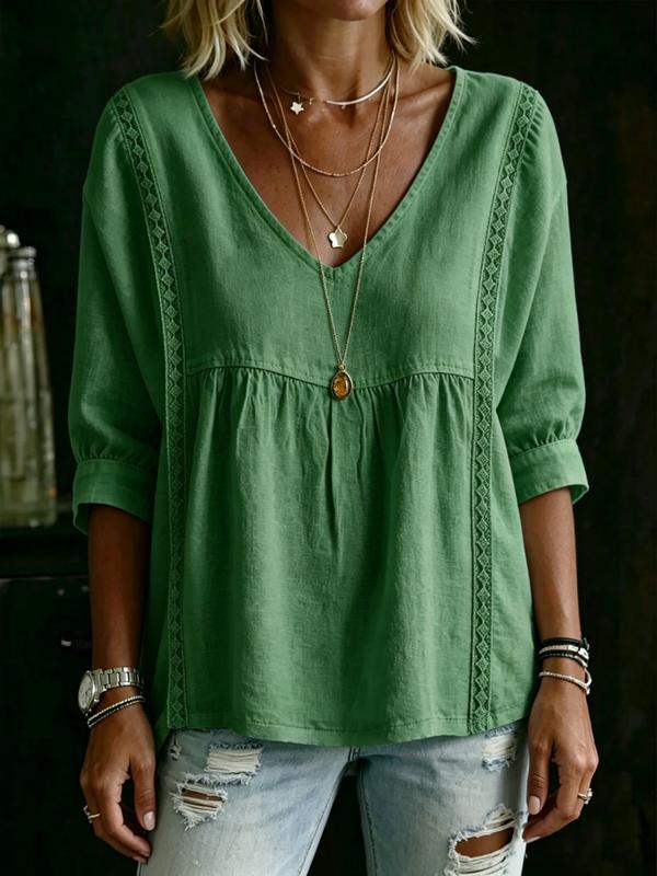 Cotton Linen V-Neck Loose Slimming Top