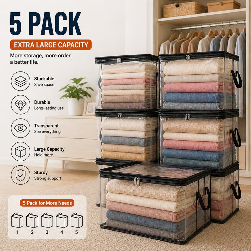 🏡 Clutter-Free Living: Heavy-Duty Transparent Storage Bins for Wardrobe, Closet & Toy Organization 🧸