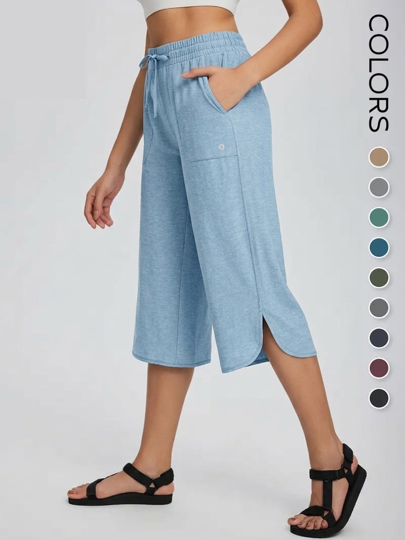 👖 Women's Wide Leg Yoga Capris – High Waisted with Pockets, Quick Dry, Lightweight, UPF 50+ Sun Protection