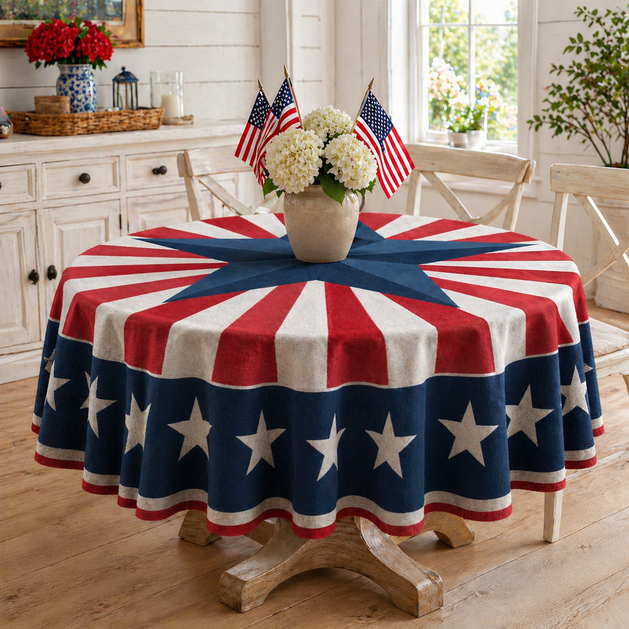 Patriotic Starburst Round Tablecloth 🎇 July 4th Independence Day Decor & Outdoor Picnic Cover ✨