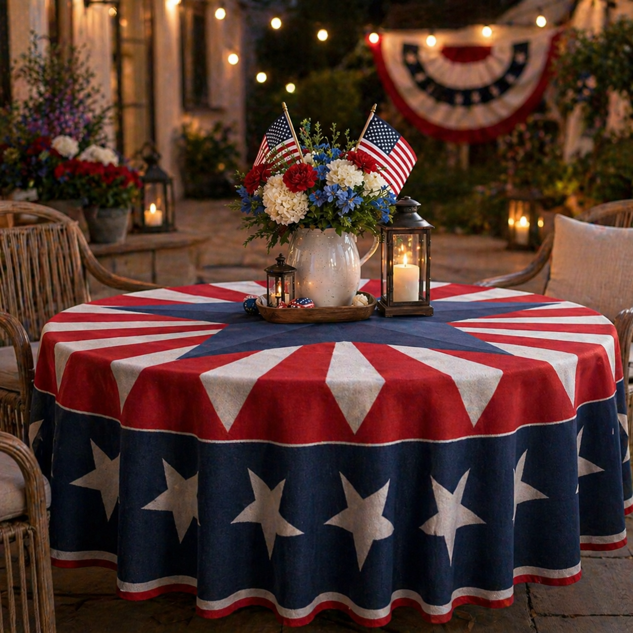 Patriotic Starburst Round Tablecloth 🎇 July 4th Independence Day Decor & Outdoor Picnic Cover ✨