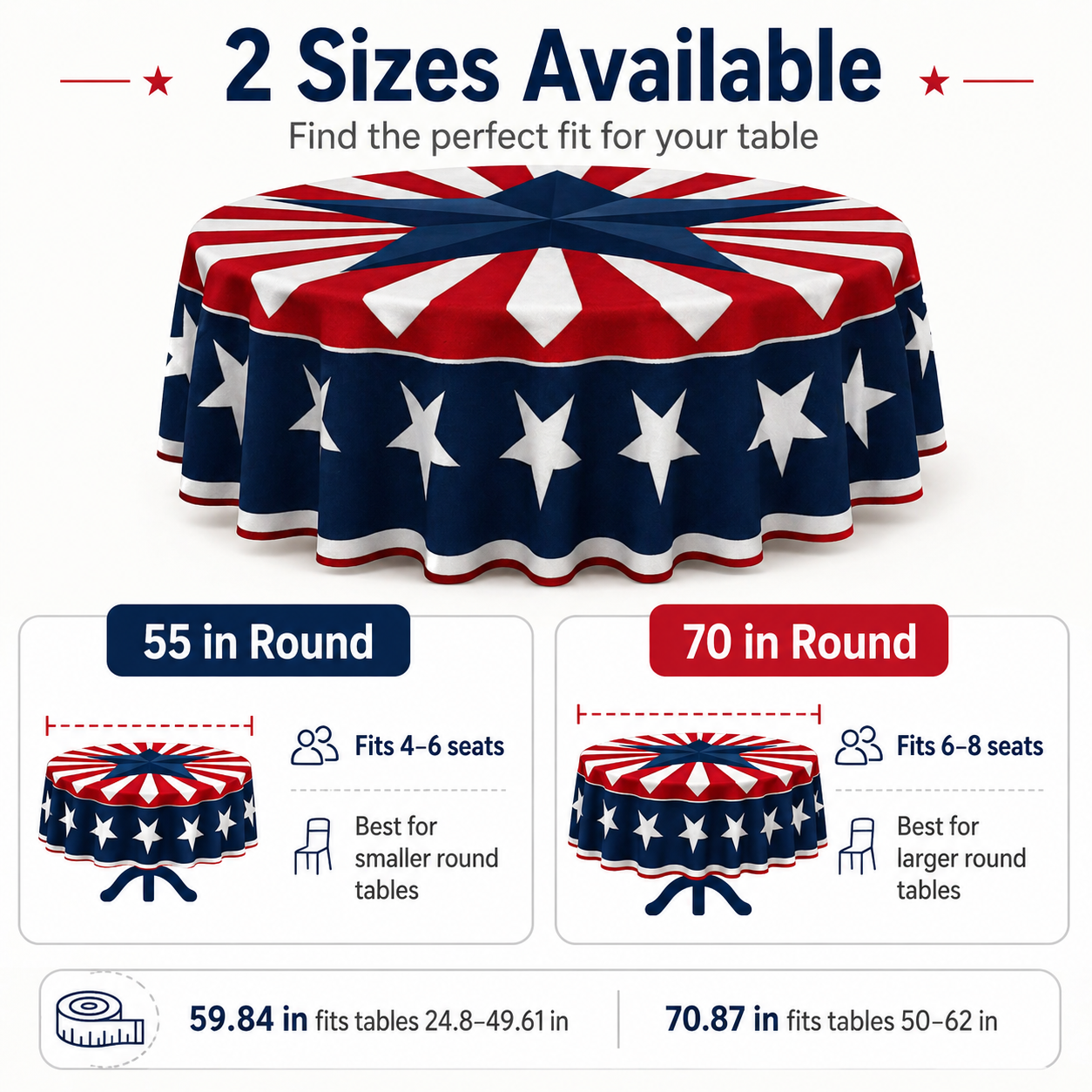 Patriotic Starburst Round Tablecloth 🎇 July 4th Independence Day Decor & Outdoor Picnic Cover ✨