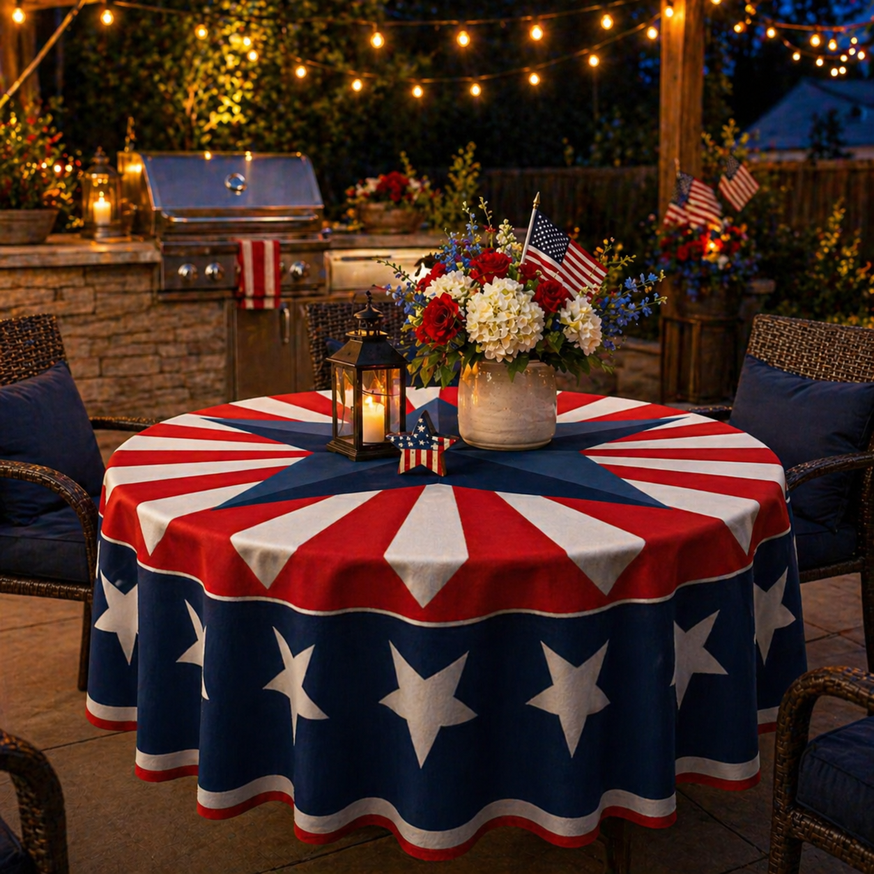 Patriotic Starburst Round Tablecloth 🎇 July 4th Independence Day Decor & Outdoor Picnic Cover ✨