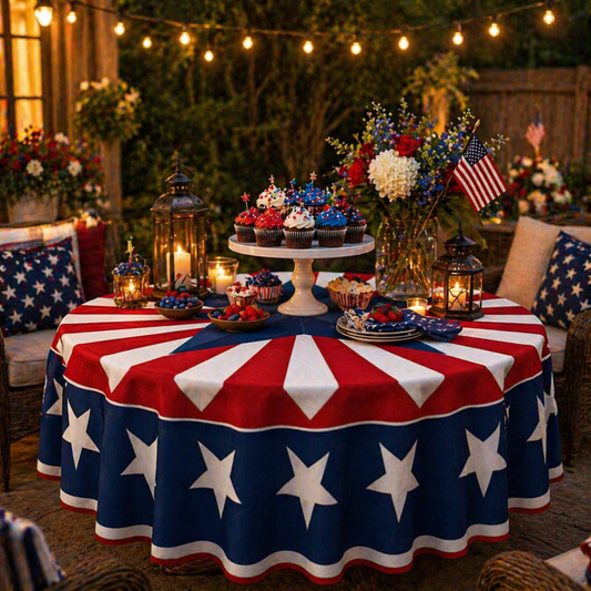 Patriotic Starburst Round Tablecloth 🎇 July 4th Independence Day Decor & Outdoor Picnic Cover ✨