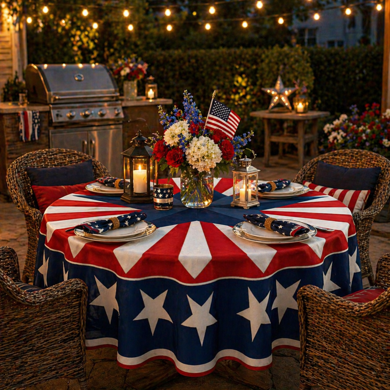 Patriotic Starburst Round Tablecloth 🎇 July 4th Independence Day Decor & Outdoor Picnic Cover ✨