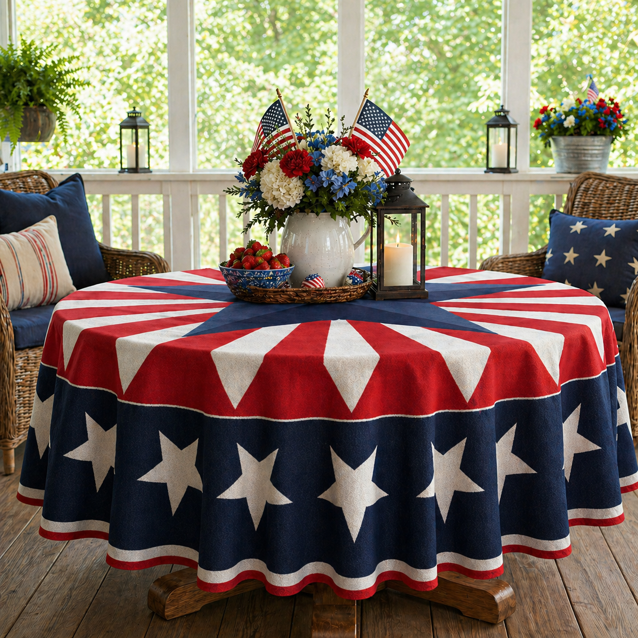Patriotic Starburst Round Tablecloth 🎇 July 4th Independence Day Decor & Outdoor Picnic Cover ✨