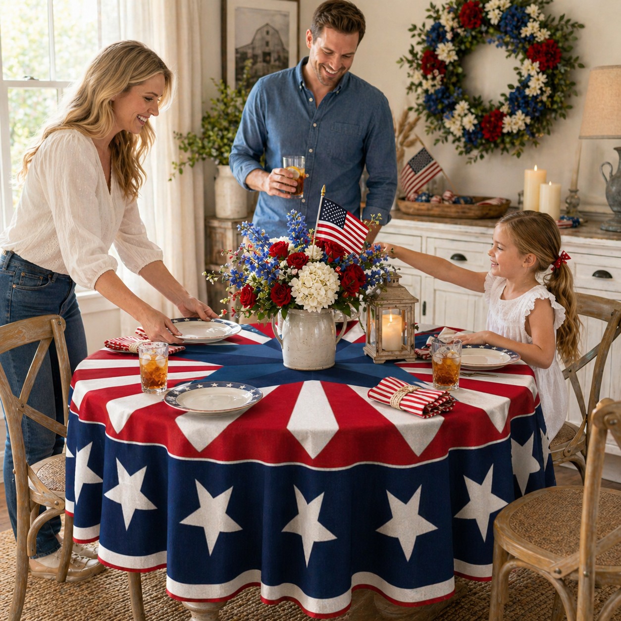 Patriotic Starburst Round Tablecloth 🎇 July 4th Independence Day Decor & Outdoor Picnic Cover ✨