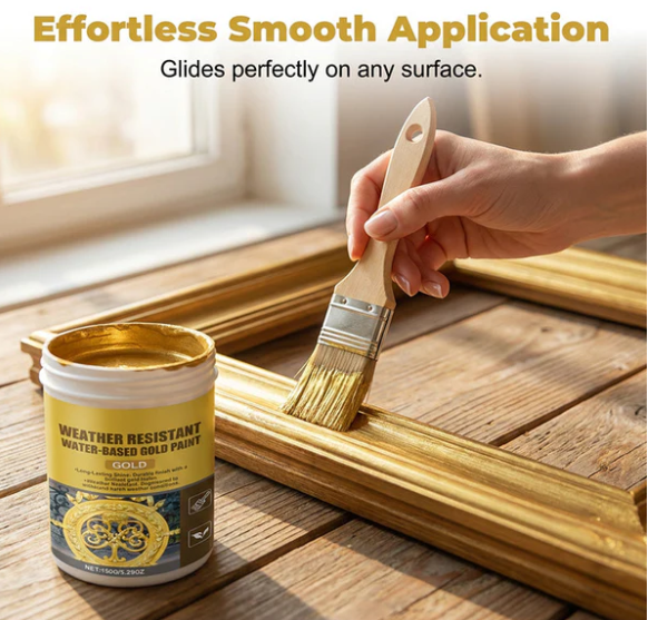 ✨ Premium Fade-Resistant Gold Paint – Brilliant Waterproof Metallic Shine for Outdoor Gates & Furniture 🎨