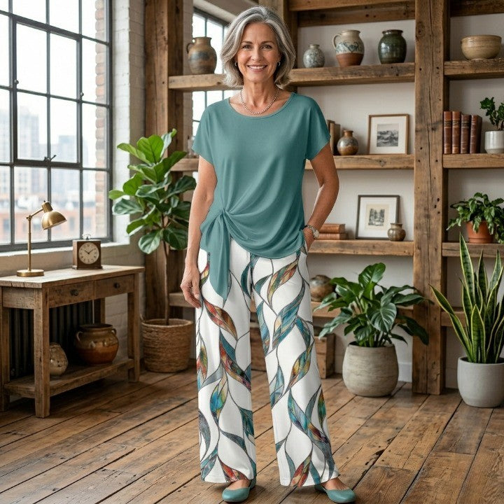 ✨Women's Casual Printed Shirt & Straight Pants Set