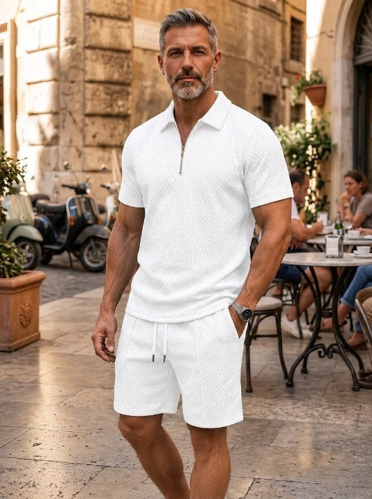 🔥Men's Zipper Polo Shirt & Shorts 2-Piece Set