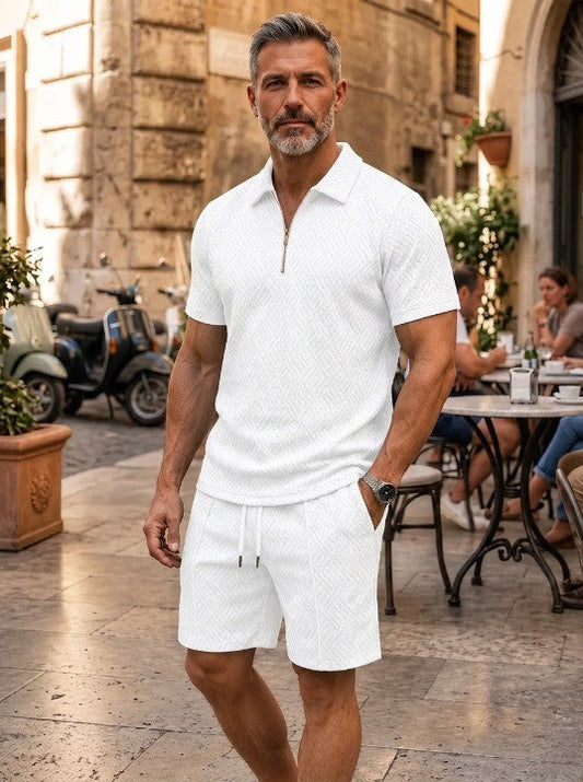 🔥Men's Zipper Polo Shirt & Shorts 2-Piece Set