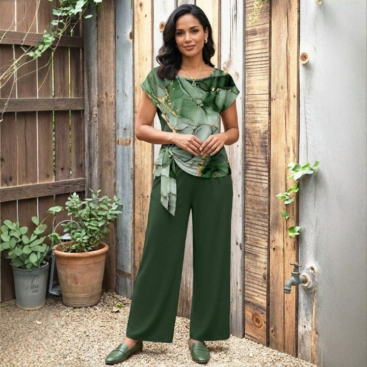 ✨Women's Casual Printed Shirt & Straight Pants Set