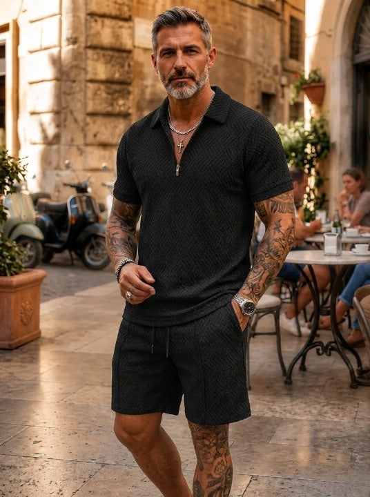🔥Men's Zipper Polo Shirt & Shorts 2-Piece Set